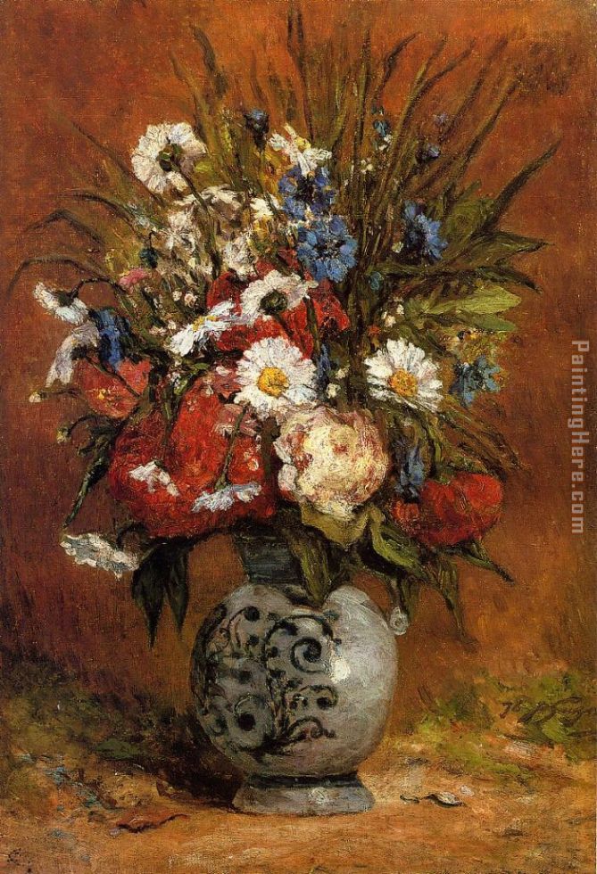 Daisies and Peonies in a Blue Vase painting - Paul Gauguin Daisies and Peonies in a Blue Vase art painting